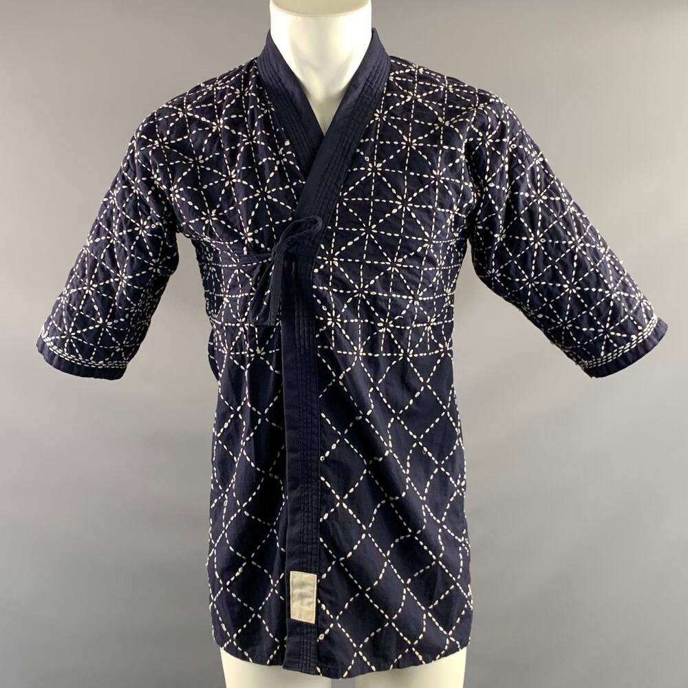 NO BRAND Size M Navy White Geometric Cotton Robe Jacket